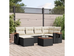 Jogo de Sofá 7 Peças P/ Jardim C/ Almofadões Vime Pe Preto Dkd Home Decor