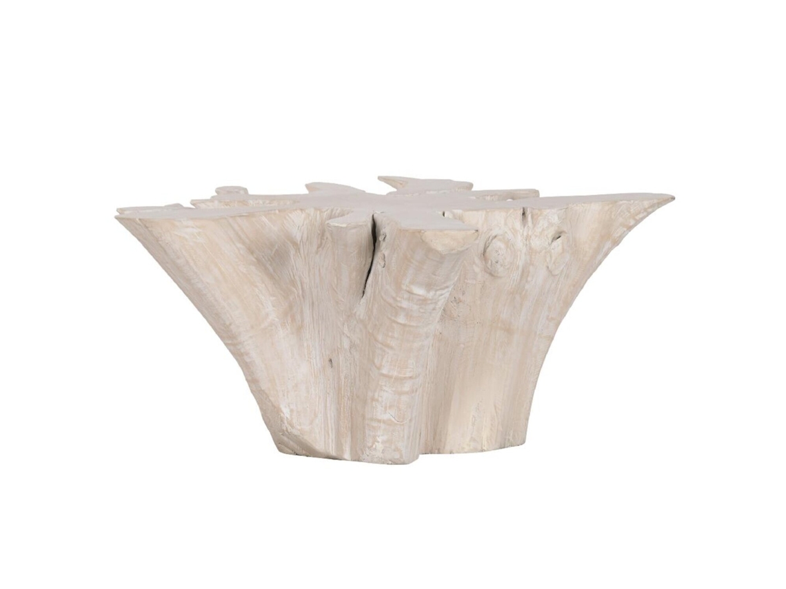 Mesa de centro em raiz de teca com acabamento branco envelhecido, 90x90x44cm ALEXANDRA HOUSE LIVING