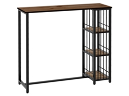 Mesa Alta De Cozinha Com 3 Prateleiras Mesa De Bar Retangular Para 2 Pessoas Pés De Aço 120x40x105 Cm Castanho E Preto