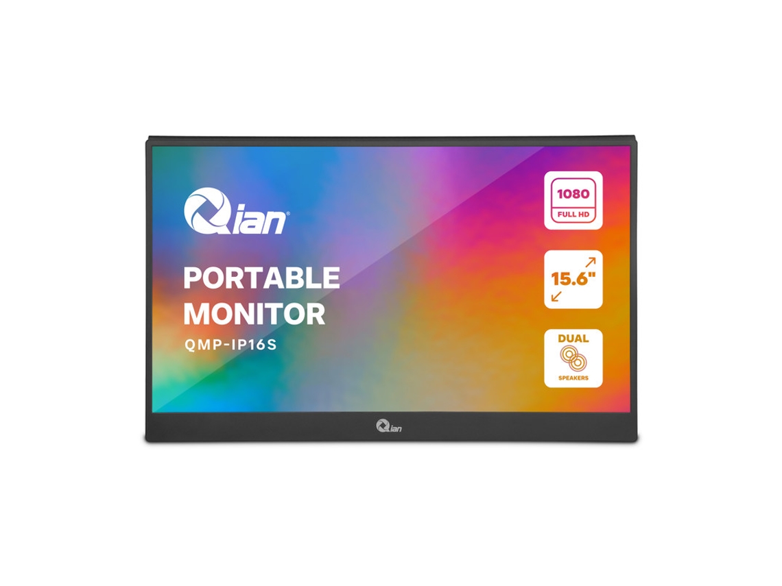Monitor para computador portátil QIAN 15,6” FHD IPS - 1080p FULL HD com altifalantes duplos