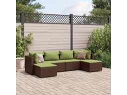 Vidaxl 6 Pcs Conj. Lounge Jardim C/ Almofadões 6 Pcs Vime Pe Castanho