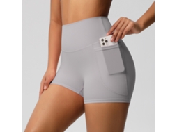 Shorts De Yoga Feminino, Com Bolso Lateral Para Celular, Cintura Alta, Para Yoga E Exercícios Físicos (cinza Claro), Tamanho S Czhhmart