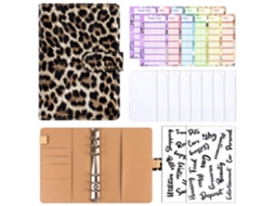 A6 Leopard Print Pu Leather Binder Journal Light Brown Cover Only With 12-cash Budget Cards, 8-bill Pockets, 2-english