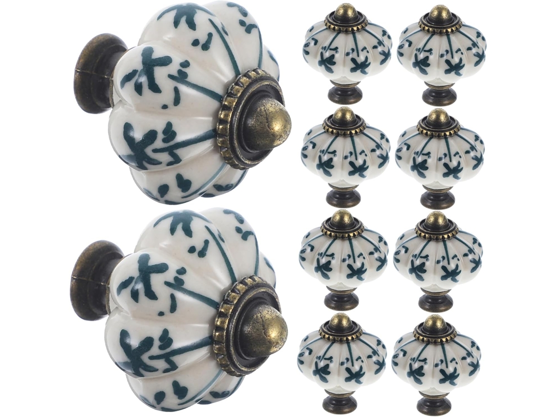 Cabilock Conjunto De 12-puxadores Vintage Em Cerâmica Azul, 33x38mm, Para Cômodas E Gaveteiros, Com Design De Abóbora