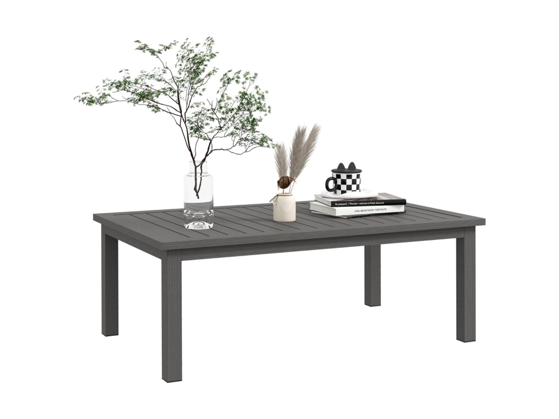 Mesa De Centro Retangular De Alumínio Com Tampo Ripado Para Uso Interno E Externo, 100 X 60 X 37 Cm, Cor Marrom