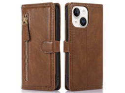 Capa Para Iphone 14 Plus Pele Sintética Anti-choque Anti-riscos Magnética Castanho