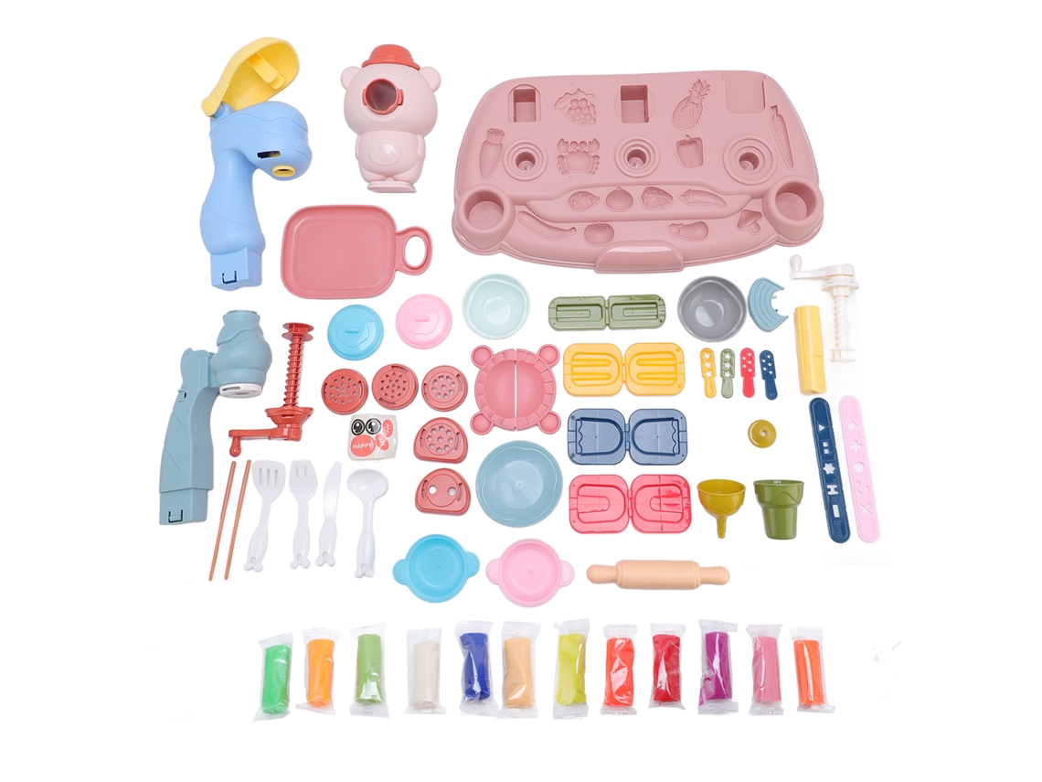 Conjunto De Massa Colorida Com Máquina De Macarrão Para Crianças - Desenvolve Criatividade E Coordenação