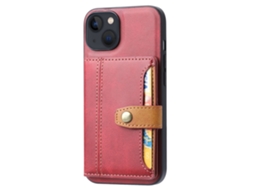 Suporte Casa Textura Gémeo Para Iphone 15 Plus Pele Sintética Com Porta-cartões Vermelho