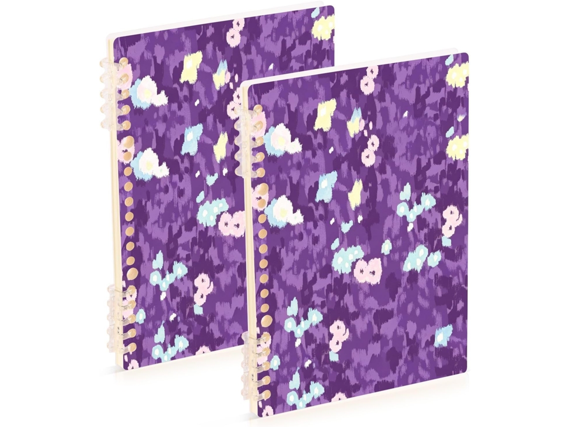 Conjunto de 2 Cadernos Espiral A5 com Encadernação em Espiral, Roxo Mesclado, 21,1 X 14,5 Cm, 60 Folhas, para