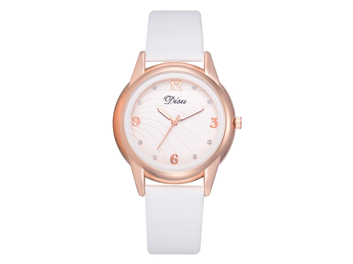 Relógio de Pulso de Quartzo Simples Fashion com Pulseira de Couro Pu Estilo Business Redondo Branco