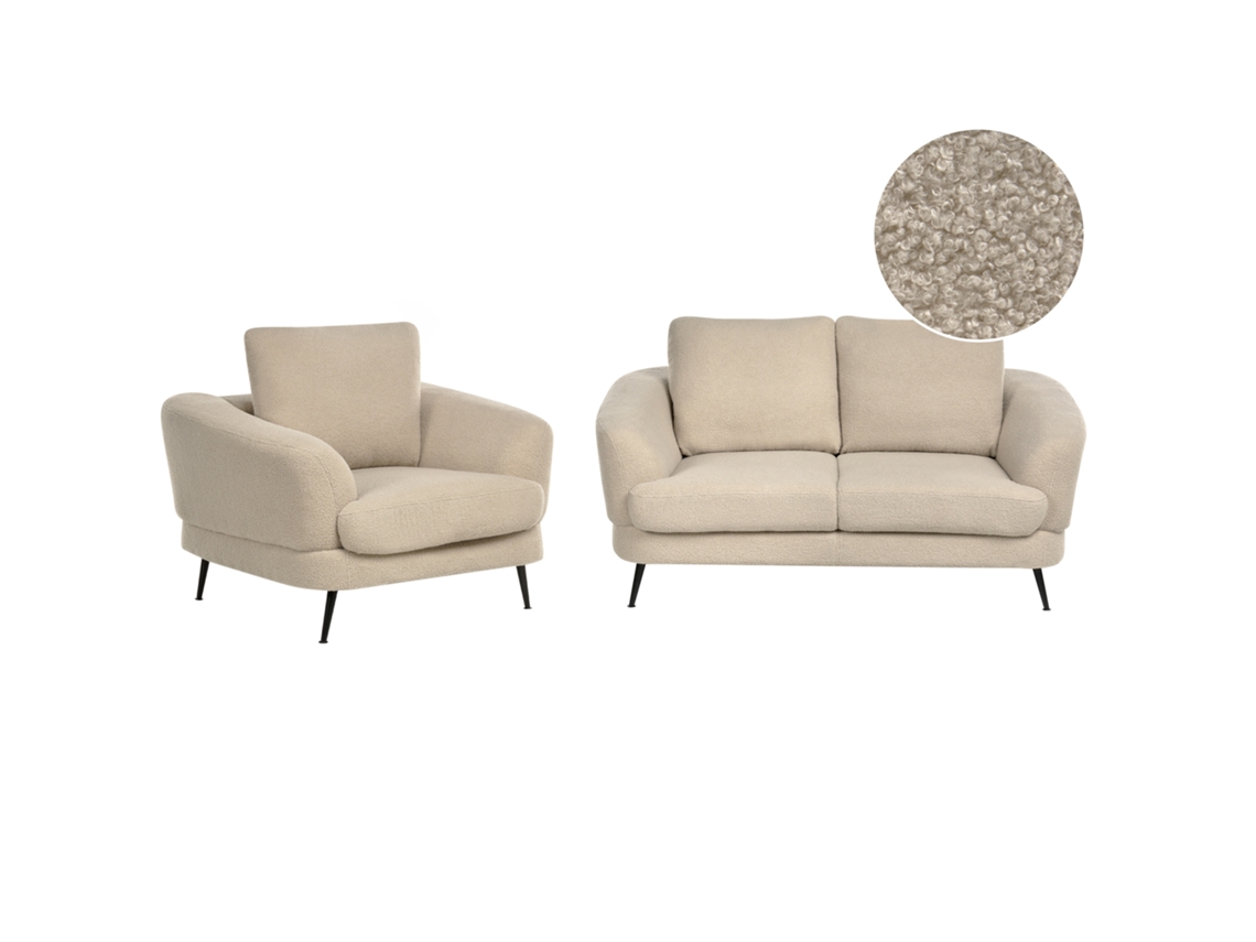 Conjunto De Sala De Estar Beliani Kjaer De Bouclé Beige 155x100x100
