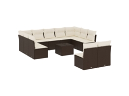 Maison Exclusive - 12 Pcs Conjunto De Sofás Jardim Com Almofadões Vime Pe Castanho