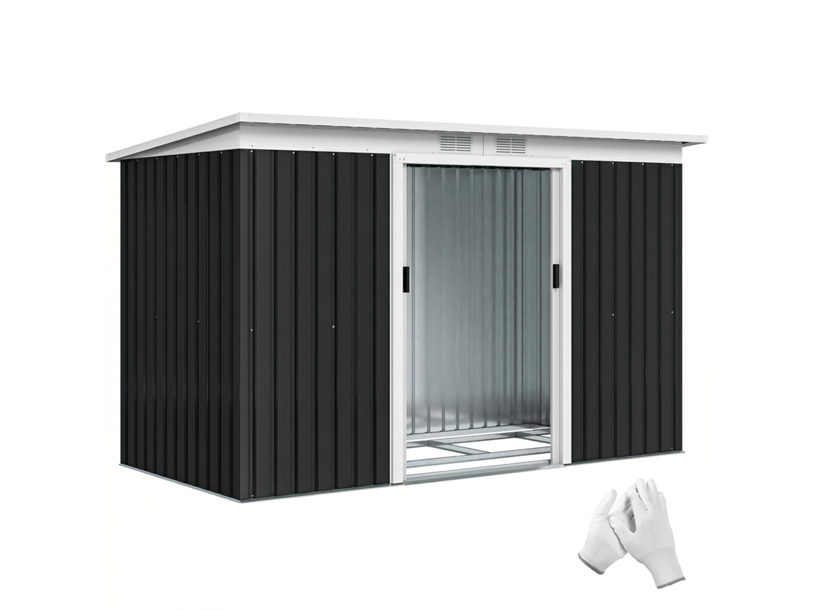 Caseta de Exterior 280x130x172cm Cobertizo de Jardim com Portas Corrediças, base e Ventilações Cinza Escuro BTFORUS
