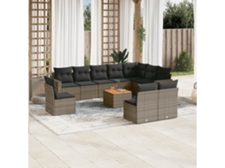 Jogo de Sofá Jardim 11 Peças C/ Almofadões Vime Pe Cinza Dkd Home Decor