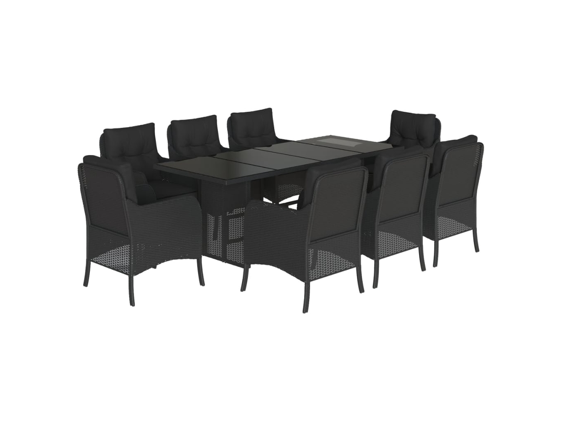 Conjunto de 9 Jantar para Jardim com Almofadões Vime Pe Preto MAISON EXCLUSIVE