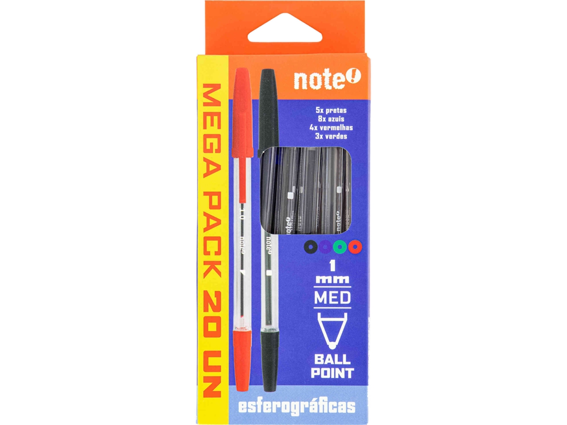 Conjunto 20 Esferográficas Ball Point 1mm NOTE!