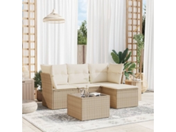 Vidaxl 5 Pcs Conjunto De Sofás P/ Jardim Com Almofadões Vime Pe Bege