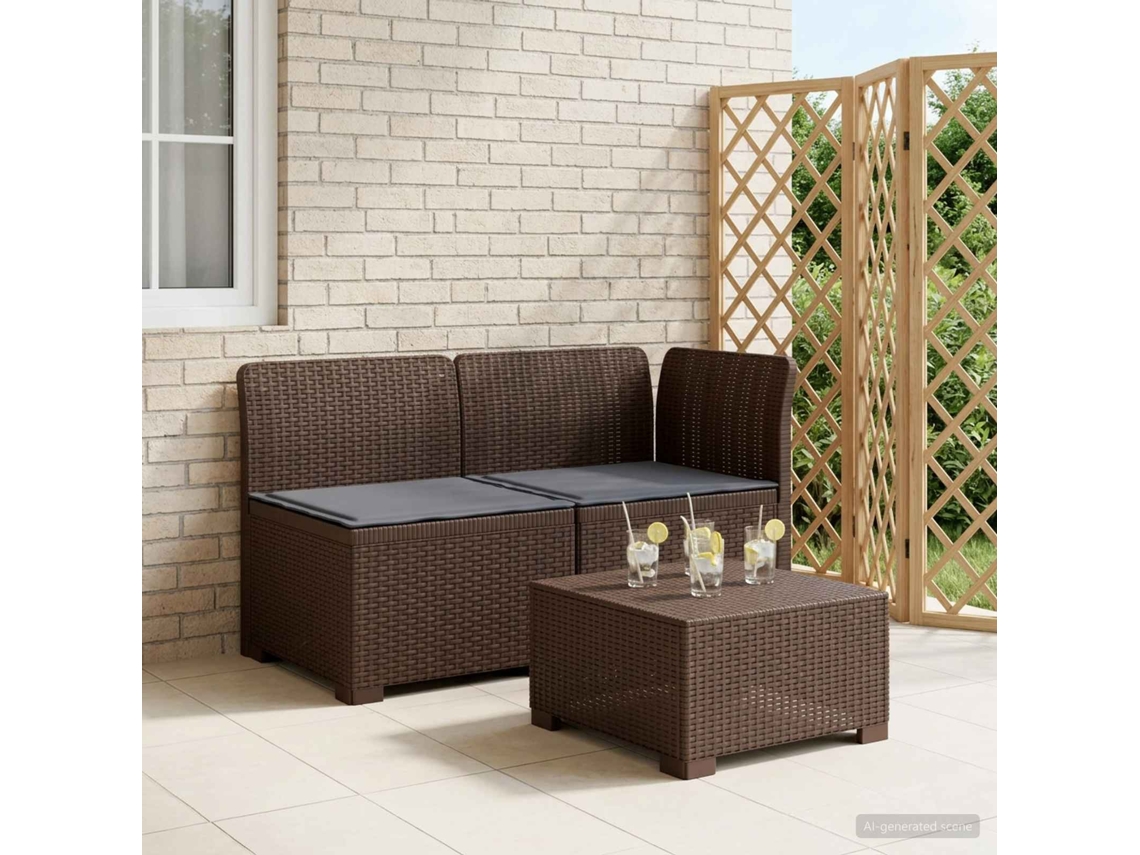 Vidaxl Sofá De Jardim 2 Lugares Com Almofadas Look Rattan Pp Castanho