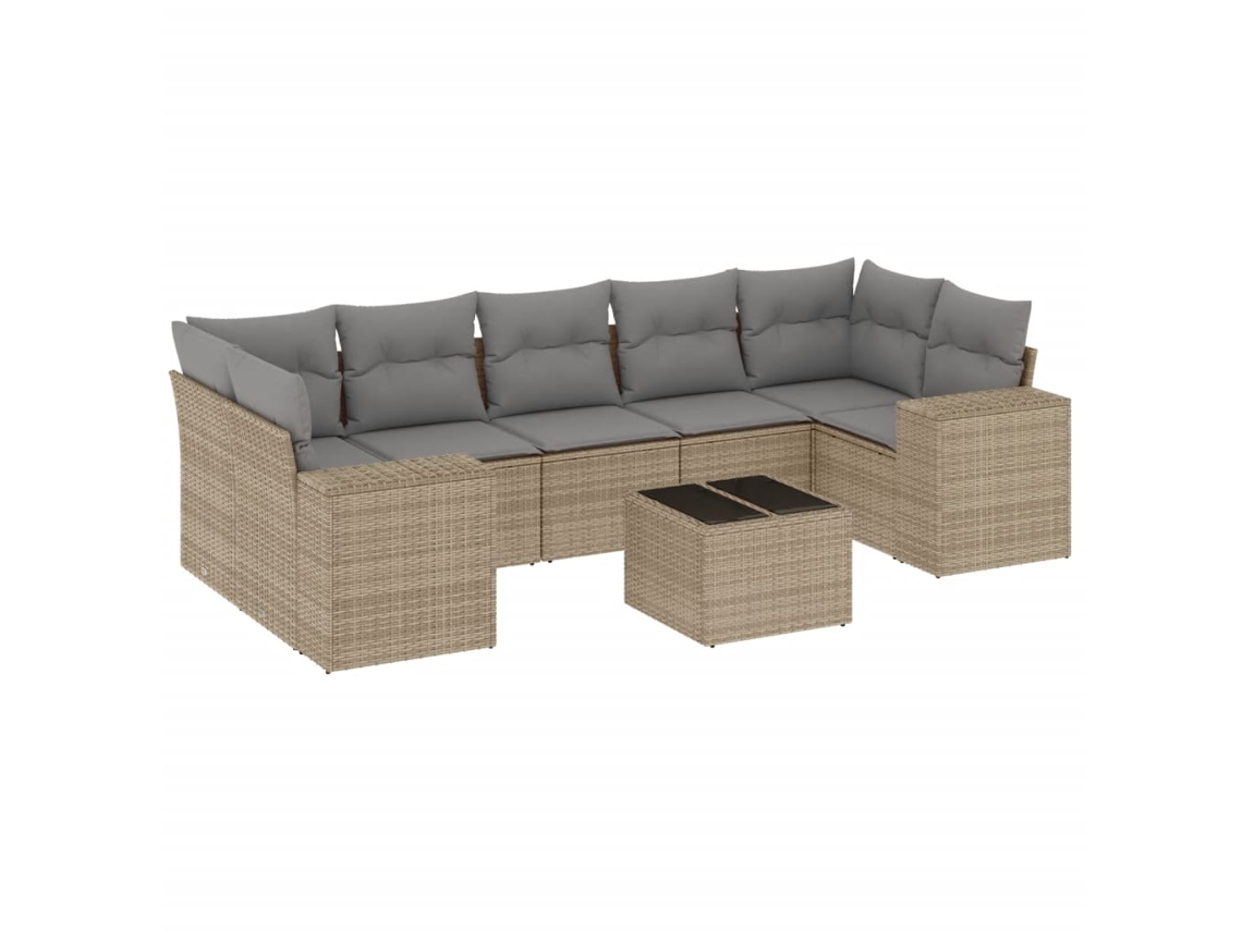 Conjunto de 8 Sofás para Jardim com Almofadões Vime Pe Bege MAISON EXCLUSIVE (8 pcs)