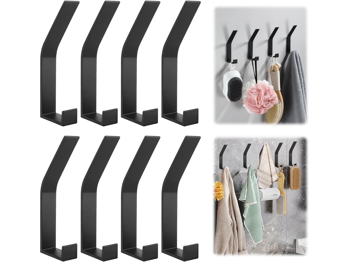 Conjunto De 8 Ganchos De Parede Pretos, Modernos, Para Casacos E Roupas, Com Parafusos Invisíveis, Sem Necessidade De Furar
