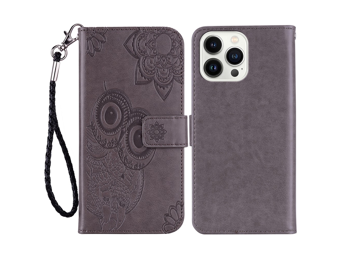 Capa Em Couro Pu Com Pega Para Apple Iphone 16 Pro - Cinzento