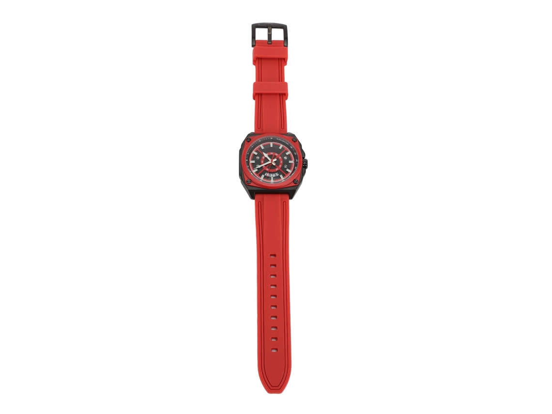 Relógio Quartz Masculino Multifuncional Resistente À Água Cronógrafo Pulseira Silicone Vermelho