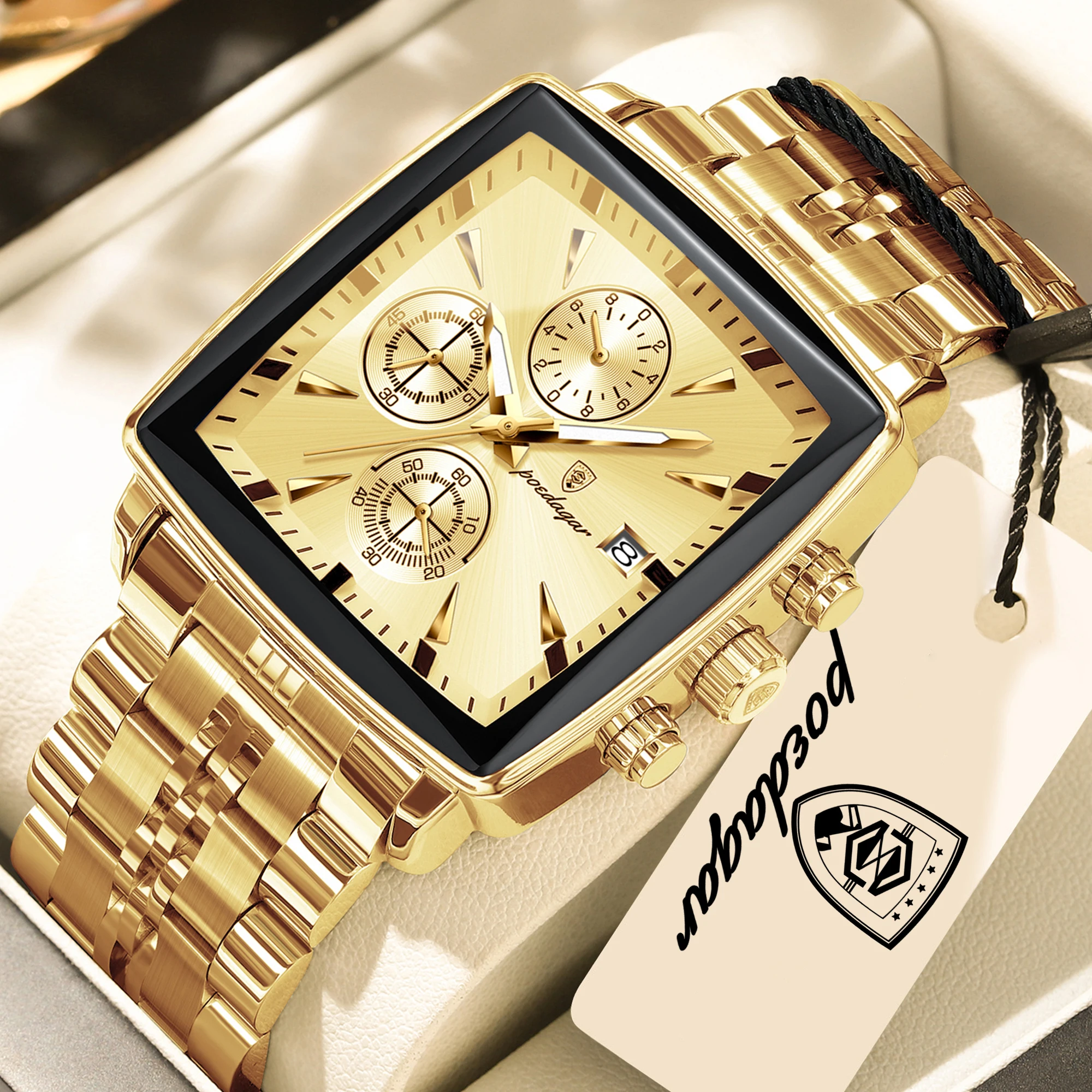 Relógio Masculino Original Para Negócios (dourado), À Prova D'água, Com Mostrador Luminoso Em Aço Inoxidável.