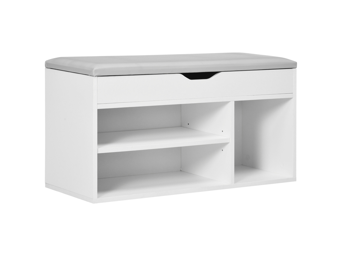 Rack de Sapatos com Banco, Assento, Gaveta e Dois Níveis de Armazenamento, 80x30x43cm Branco | S/MARCA