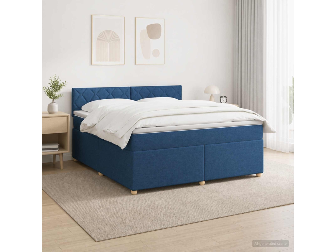 Vidaxl Cama Box Spring Com Colchão Azul 140 X 190 Cm Tecido