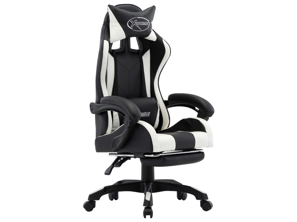 Vidaxl Cadeira Estilo Corrida C/ Apoio Pés Couro Artif. Branco/preto