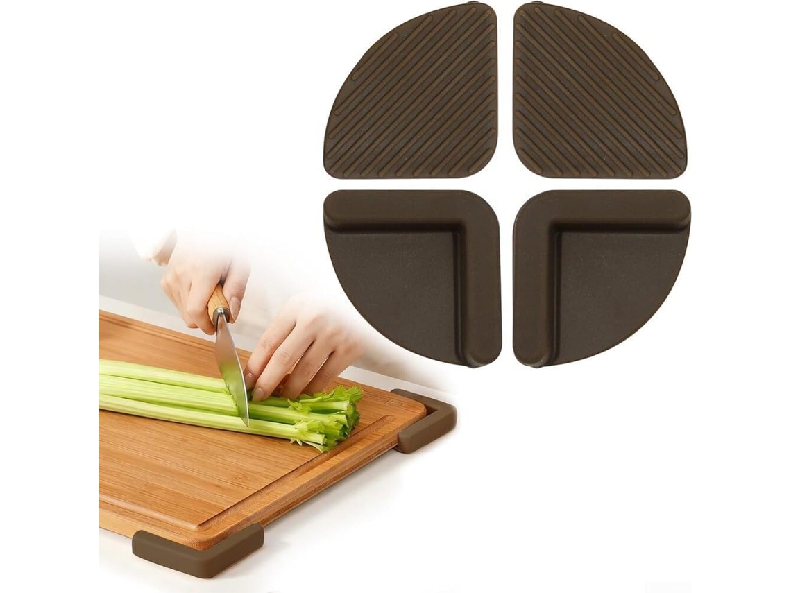 4 Tapetes De Silicone Antiderrapantes Marrons Para Tábua Corte