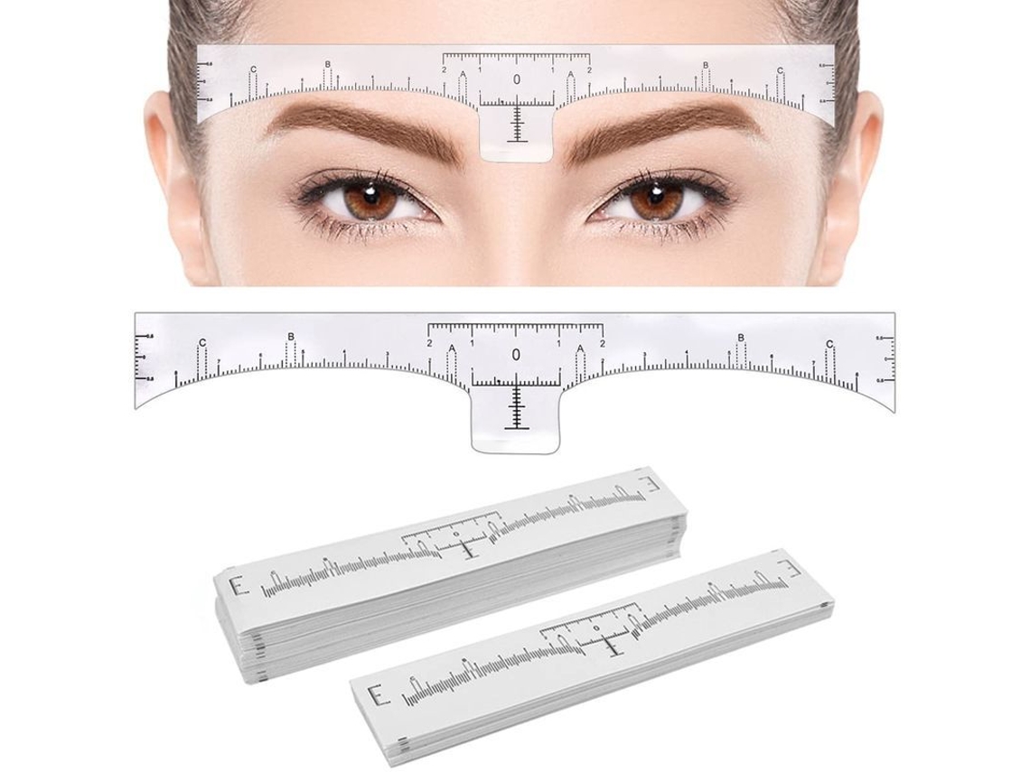 100 Ruleras de Sobrancelha, Moldes Adesivos Descartáveis para Microblading e Medição Precisa