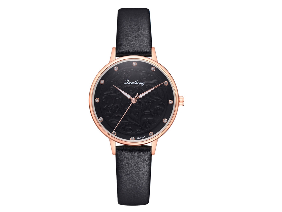 Relógio Feminino de Pulseira de Couro Pu com Estampa Floral e Movimento de Quartzo Branco