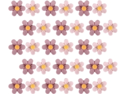 50 pequenos alfinetes tridimensionais em formato de flor, feitos de plástico e metal, para mesas e escrivaninhas.