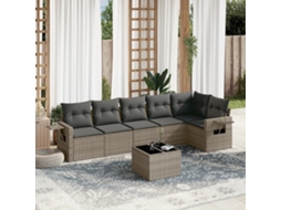 Vidaxl 7 Pcs Conjunto Sofás P/ Jardim C/ Almofadões Vime Pe Cinzento