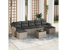 Vidaxl 8 Pcs Conj. Sofás Jardim C/ Almofadões Vime Pe Cinzento-claro