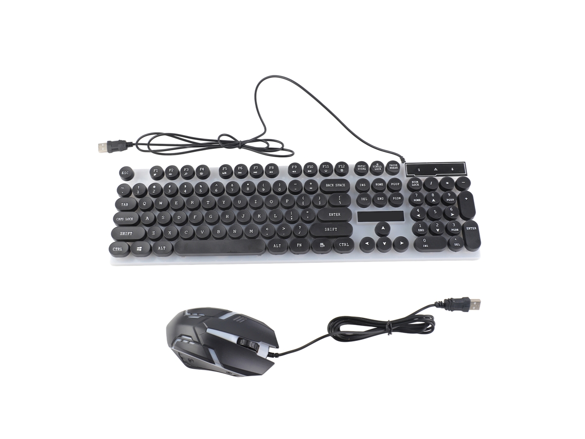 Combo De Teclado E Mouse Retro Iluminado Com Fio