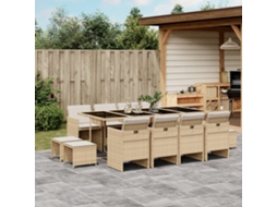 Vidaxl 13 Pcs Conjunto De Jantar P/ Jardim Com Almofadões Vime Pe Bege