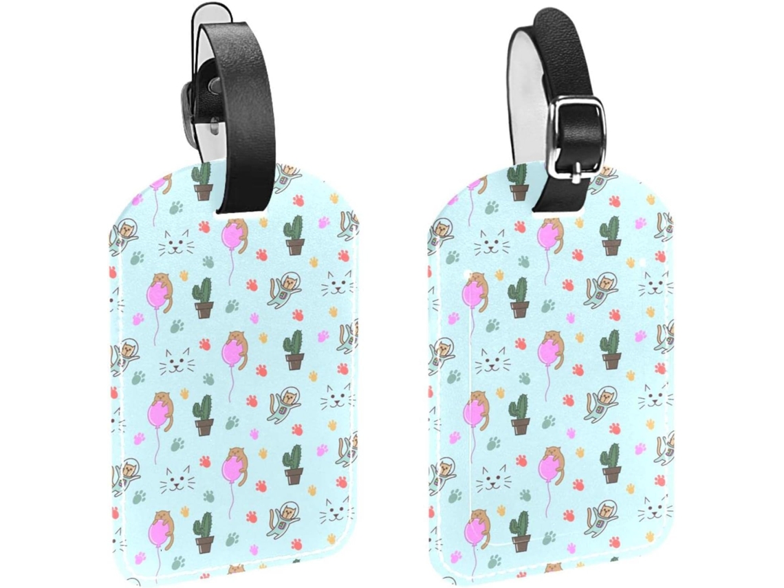 Conjunto De 2 Etiquetas Bagagem Em Couro Sintético Com Estampa Gato Astronauta, Padrão Sem Costura, Proteção De
