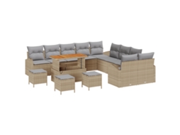Conjunto 14 Conjunto De Sofá De Jardim Vidaxl Bege Vime Pe (289 X 289 X 85 Cm)
