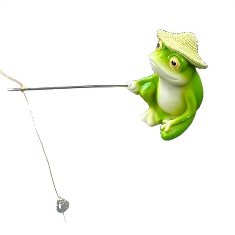 Estatueta de Sapo Pescando em Estilo Desenho Animado, para Decoração de Casa, Jardim e Áreas Externas. MDUG