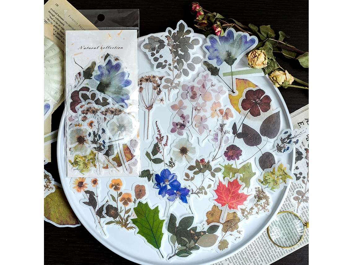 Conjunto de Autocolantes Botânicos 180 Pcs Flores Prensadas para Journaling NEVEANCE