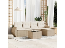 Vidaxl 6 Pcs Conjunto De Sofás P/ Jardim Com Almofadões Vime Pe Bege