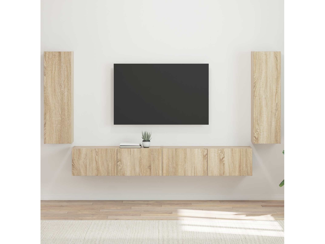 Vidaxl Conjunto De Gabinete De Parede Para Tv 4 Unid. Carvalho Sonoma