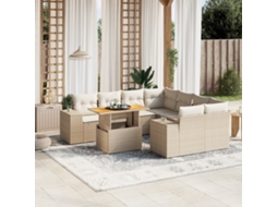Conjunto de 9 Sofás para Jardim com Almofadas Vime Pe Bege Dkd Home Decor
