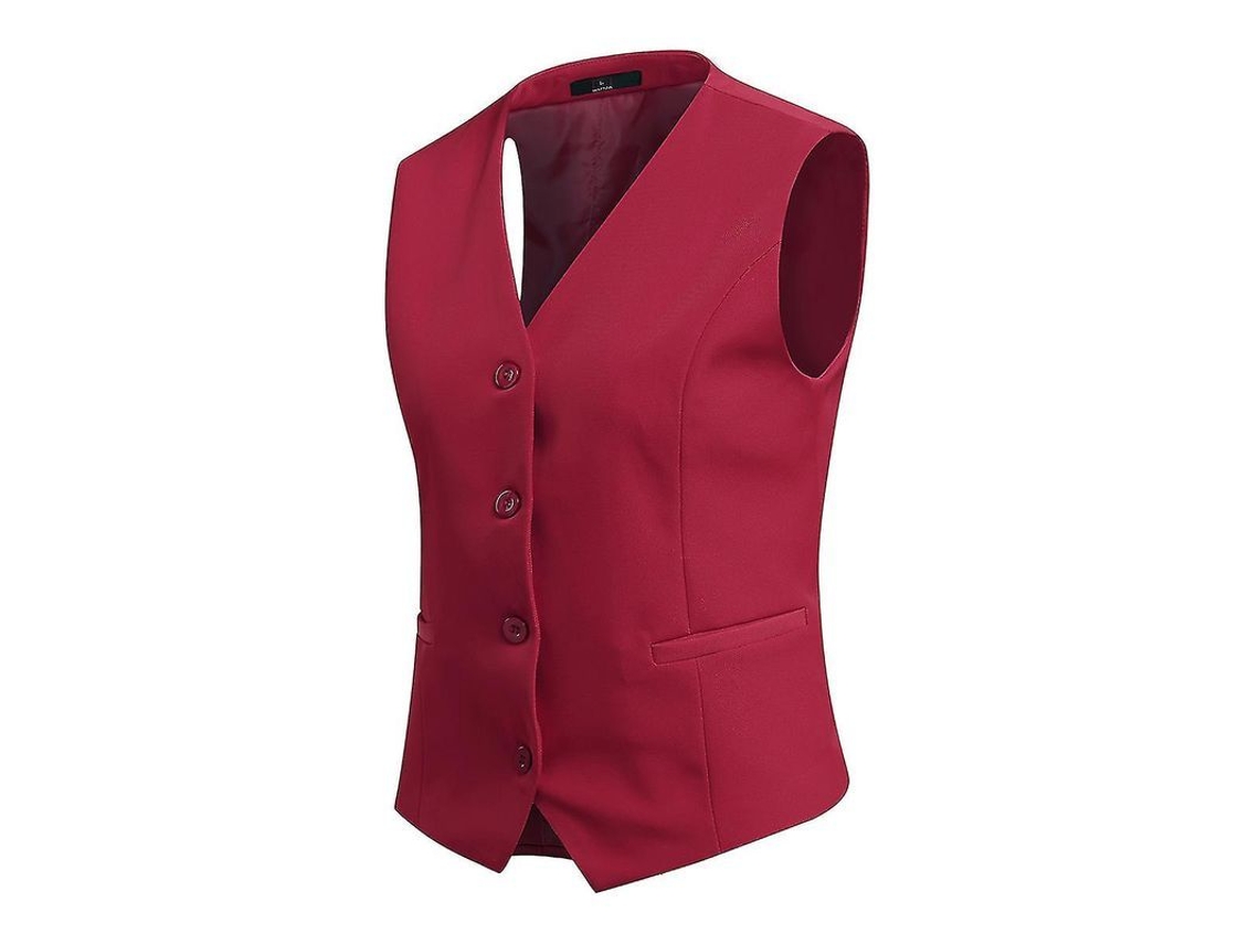 Colete Slim Feminino De Trabalho Com Gola V E 4 Botões - Estilo Casual E Profissional Para Todas As Estações Vinho Tinto
