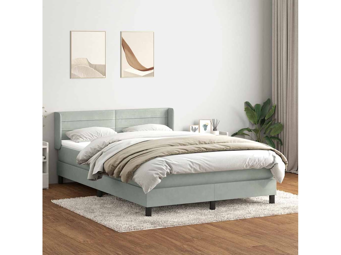 Vidaxl Cama Com Molas/colchão 160x220 Cm Veludo Cinzento-claro