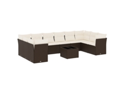 Conjunto de 11 Sofás de Jardim C/ Almofadões Vime Pe Castanho MAISON EXCLUSIVE (11 pcs)