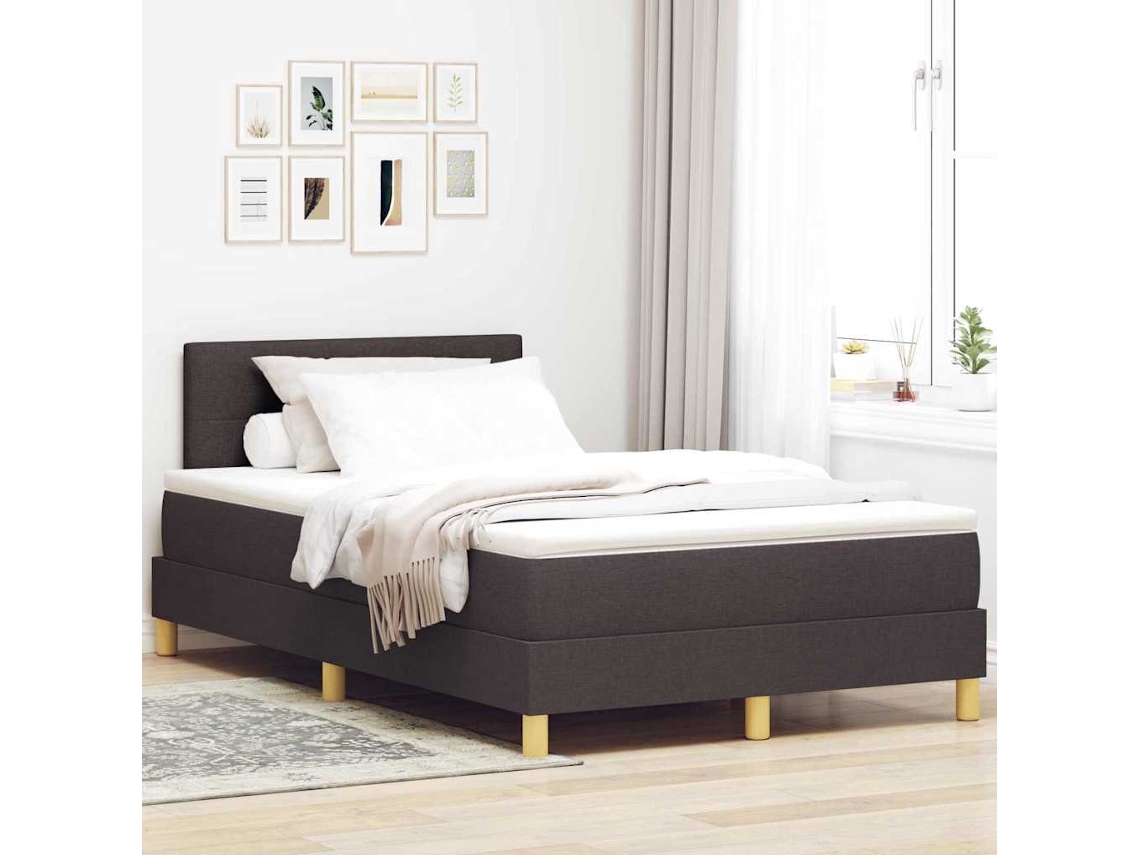 Vidaxl Cama Box Spring Led Marrom Escuro 120 X 200 Cm Tecido