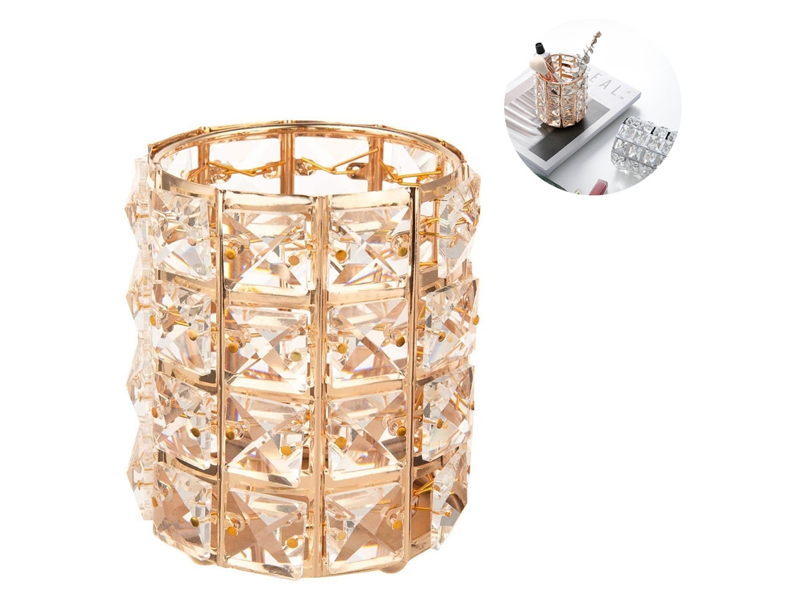 Organizador de Exibição de Cosméticos de Cristal Porta-Pincel de Maquiagem e Estojo de Armazenamento de Joias para Cômoda Copo Recipiente de Ferrame